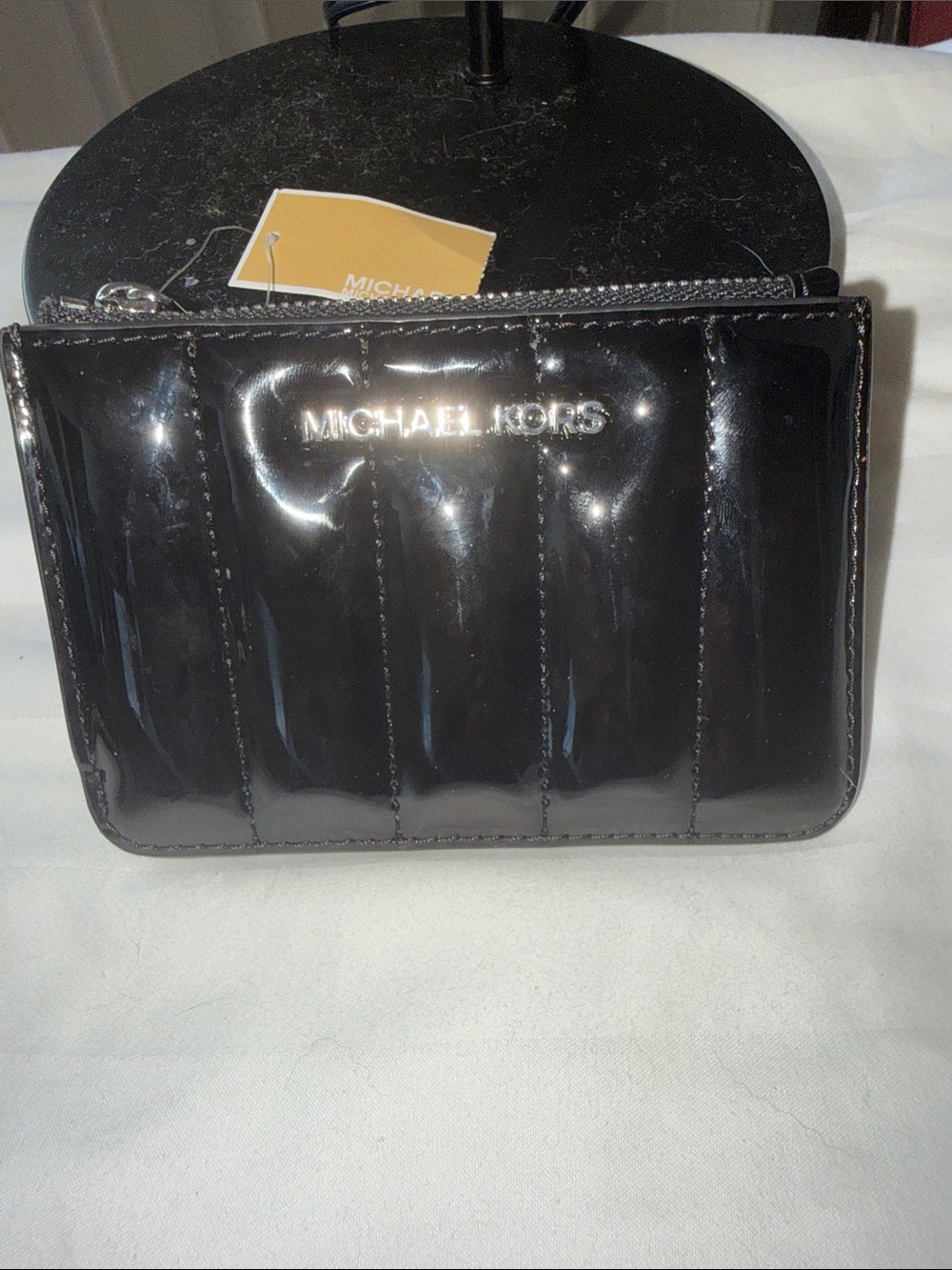 Michael Kors Glossy Black Quilted Patent Zip Pouch